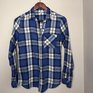 Rip Curl Women's Plaid Blouse Top | Blue and White - Size XS